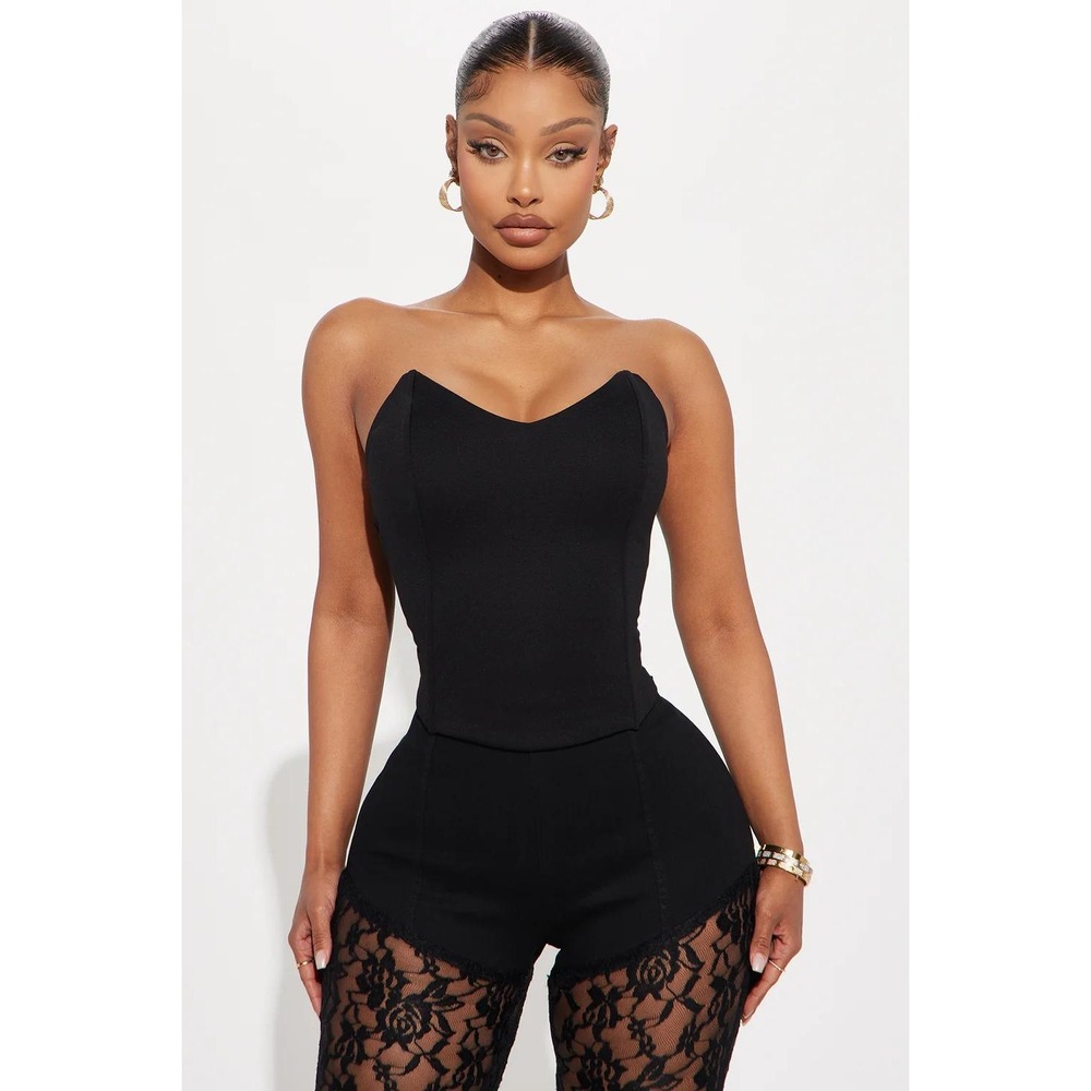 Fashion Nova Womens Jovie Ponte Corset Black Sleeveless Cropped Top Size XS